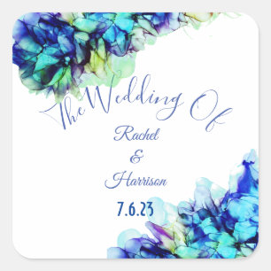 Moderne Abstrakte Blue Aquamarin & Türkise Wedding Quadratischer Aufkleber