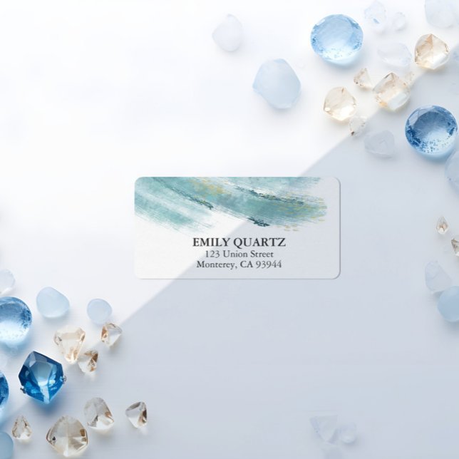 Moderne Abstrakte Blue & Gold Watercolor Zurück Adressaufkleber (Von Creator hochgeladen)