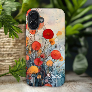 Moderne Abstrakte Blume Personalisiert Name iPhone 16 Plus Hülle