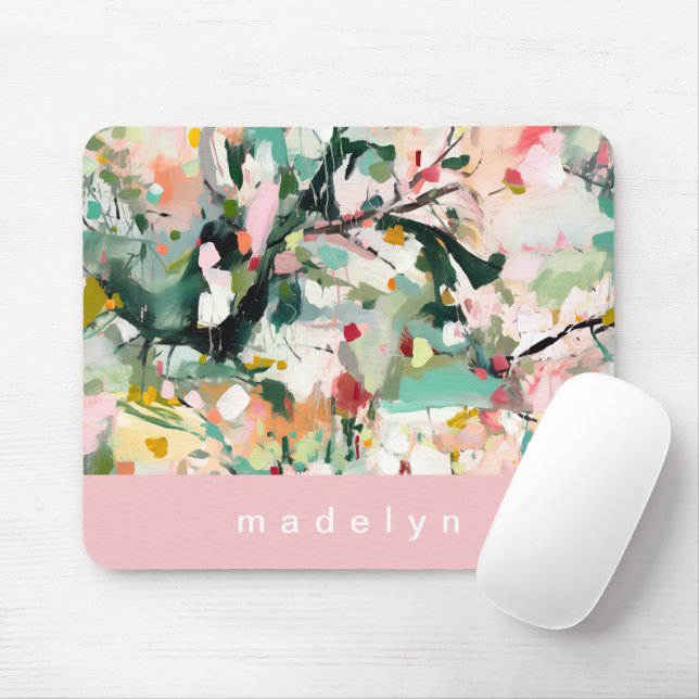 Moderne abstrakte Blumen Botanik Mousepad (Mit Mouse)