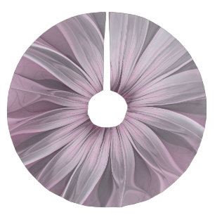Moderne abstrakte Blumen-Fraktal-Kunst in Rosa Polyester Weihnachtsbaumdecke