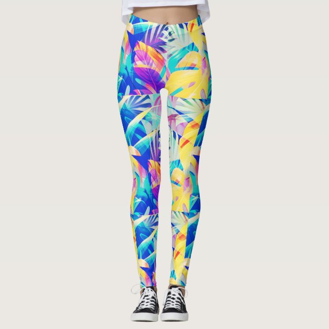 Moderne Abstrakte Blumenfarbe Leggings (Vorderseite)