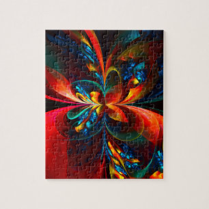 Moderne Abstrakte Blumenkunst Orange Blaues Muster