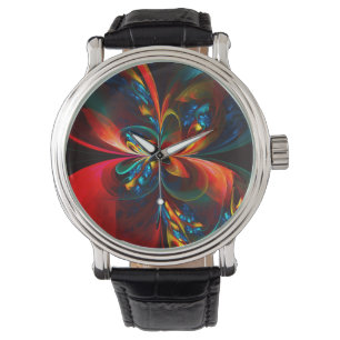 Moderne Abstrakte Blumenkunst Orange Blaues Muster Armbanduhr