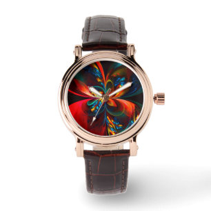 Moderne Abstrakte Blumenkunst Orange Blaues Muster Armbanduhr
