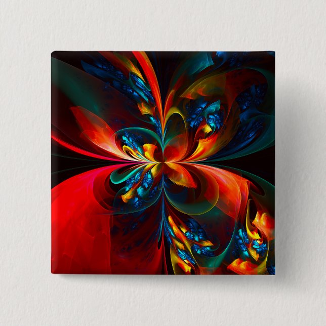 Moderne Abstrakte Blumenkunst Orange Blaues Muster Button (Vorderseite)