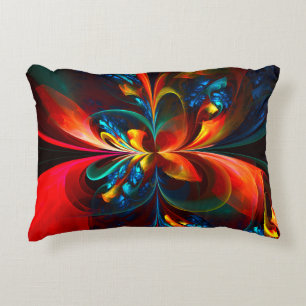 Moderne Abstrakte Blumenkunst Orange Blaues Muster Dekokissen