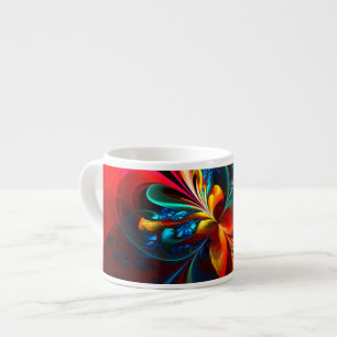 Moderne Abstrakte Blumenkunst Orange Blaues Muster Espressotasse