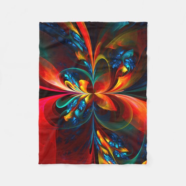 Moderne Abstrakte Blumenkunst Orange Blaues Muster Fleecedecke (Vorderseite)