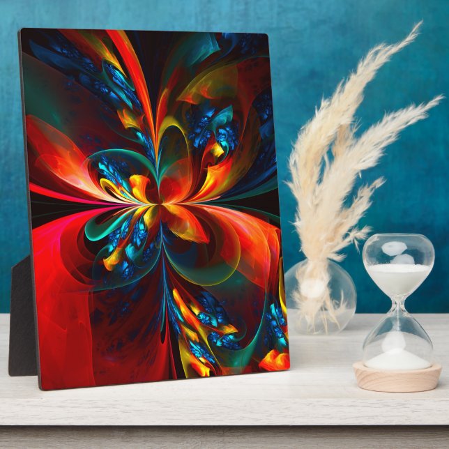 Moderne Abstrakte Blumenkunst Orange Blaues Muster Fotoplatte (Seite)