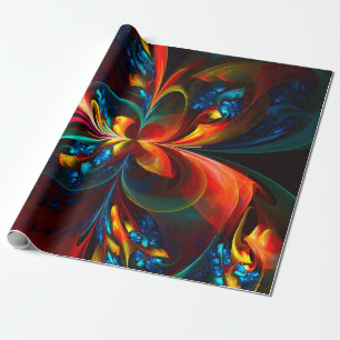 Moderne Abstrakte Blumenkunst Orange Blaues Muster Geschenkpapier