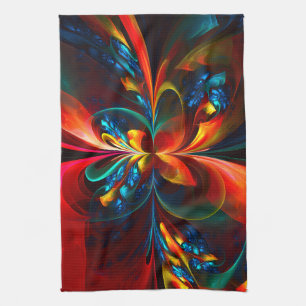 Moderne Abstrakte Blumenkunst Orange Blaues Muster Geschirrtuch