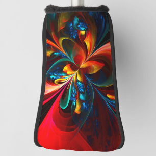 Moderne Abstrakte Blumenkunst Orange Blaues Muster Golf Headcover