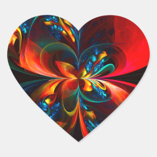 Moderne Abstrakte Blumenkunst Orange Blaues Muster Herz-Aufkleber
