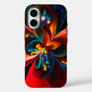 Moderne Abstrakte Blumenkunst Orange Blaues Muster iPhone 16 Hülle