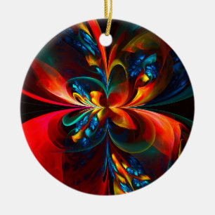 Moderne Abstrakte Blumenkunst Orange Blaues Muster Keramik Ornament
