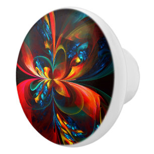 Moderne Abstrakte Blumenkunst Orange Blaues Muster Keramikknauf