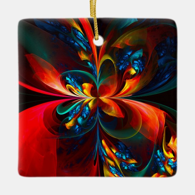 Moderne Abstrakte Blumenkunst Orange Blaues Muster Keramikornament (Vorderseite)