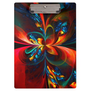 Moderne Abstrakte Blumenkunst Orange Blaues Muster Klemmbrett