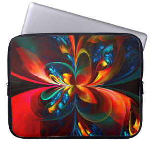 Moderne Abstrakte Blumenkunst Orange Blaues Muster Laptopschutzhülle