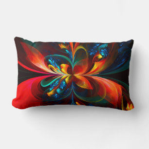 Moderne Abstrakte Blumenkunst Orange Blaues Muster Lendenkissen