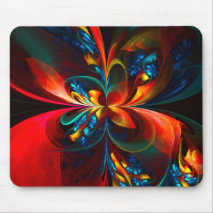 Moderne Abstrakte Blumenkunst Orange Blaues Muster Mousepad