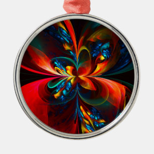 Moderne Abstrakte Blumenkunst Orange Blaues Muster Ornament Aus Metall