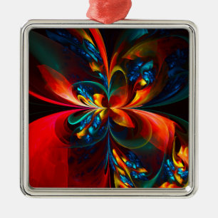 Moderne Abstrakte Blumenkunst Orange Blaues Muster Ornament Aus Metall