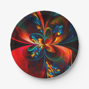 Moderne Abstrakte Blumenkunst Orange Blaues Muster Pappteller