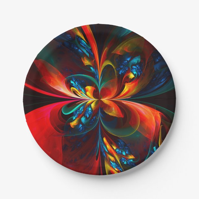 Moderne Abstrakte Blumenkunst Orange Blaues Muster Pappteller (Vorderseite)