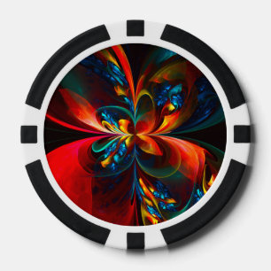 Moderne Abstrakte Blumenkunst Orange Blaues Muster Pokerchips