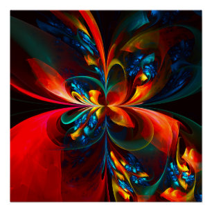 Moderne Abstrakte Blumenkunst Orange Blaues Muster Poster