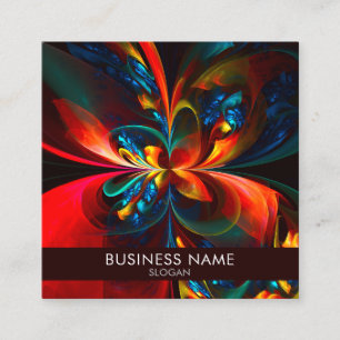 Moderne Abstrakte Blumenkunst Orange Blaues Muster Quadratische Visitenkarte