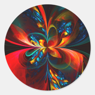 Moderne Abstrakte Blumenkunst Orange Blaues Muster Runder Aufkleber