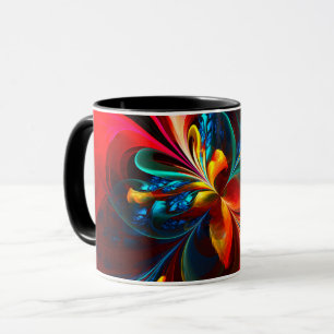 Moderne Abstrakte Blumenkunst Orange Blaues Muster Tasse