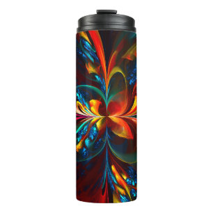 Moderne Abstrakte Blumenkunst Orange Blaues Muster Thermosbecher