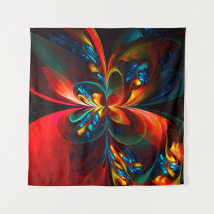 Moderne Abstrakte Blumenkunst Orange Blaues Muster Wandteppich