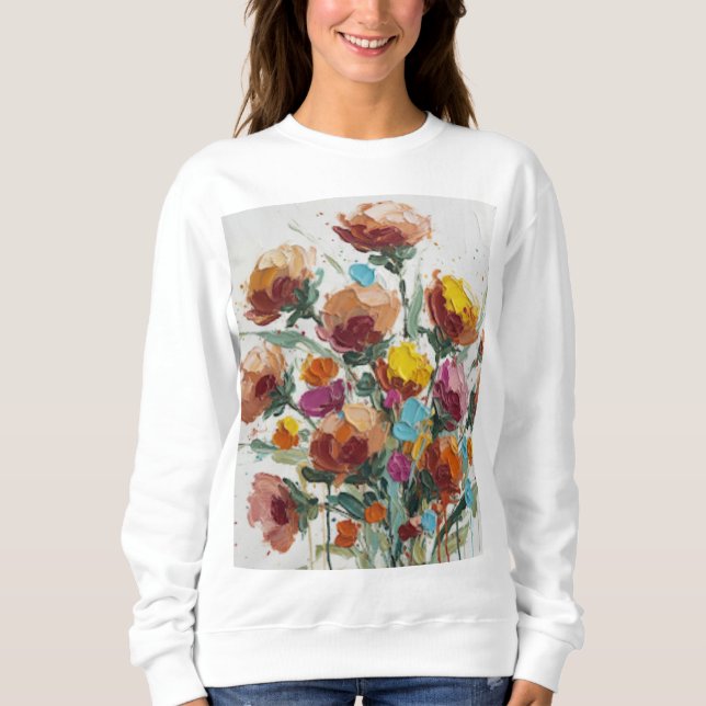Moderne abstrakte Blumenkunst Sweatshirt (Vorderseite)