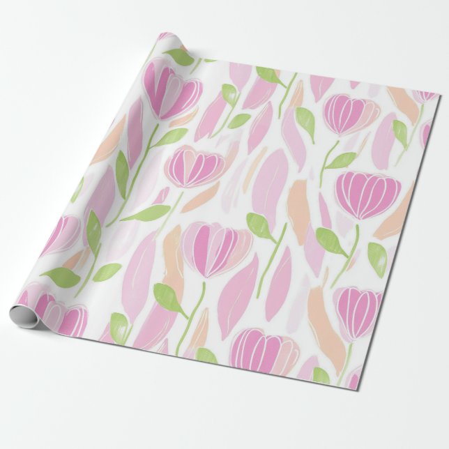 Moderne abstrakte Blumenlinienmuster (1) Geschenkpapier (Ungerollt)