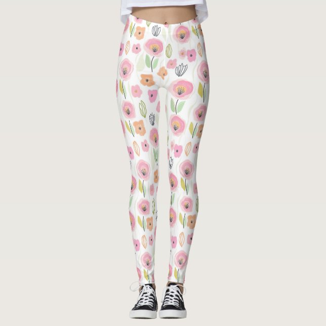 Moderne abstrakte Blumenlinienmuster (2) Leggings (Vorderseite)