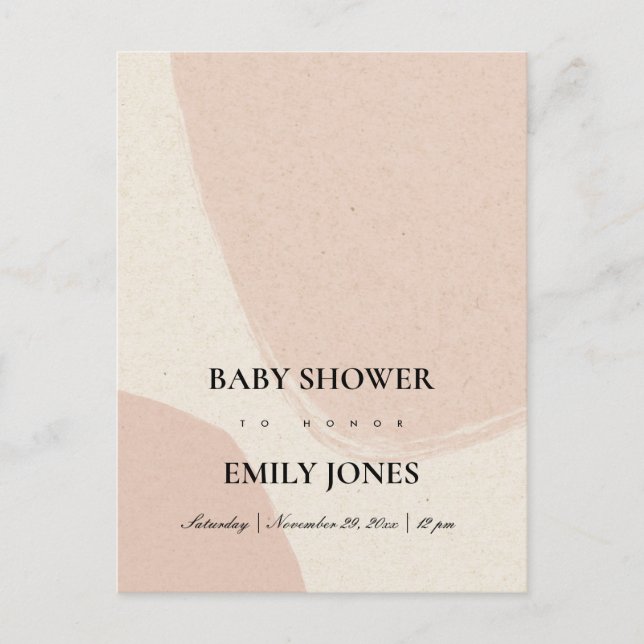 MODERNE ABSTRAKTE BLUSH PINK KRAFT BABY DUSCHE EINLADUNGSPOSTKARTE (Vorderseite)