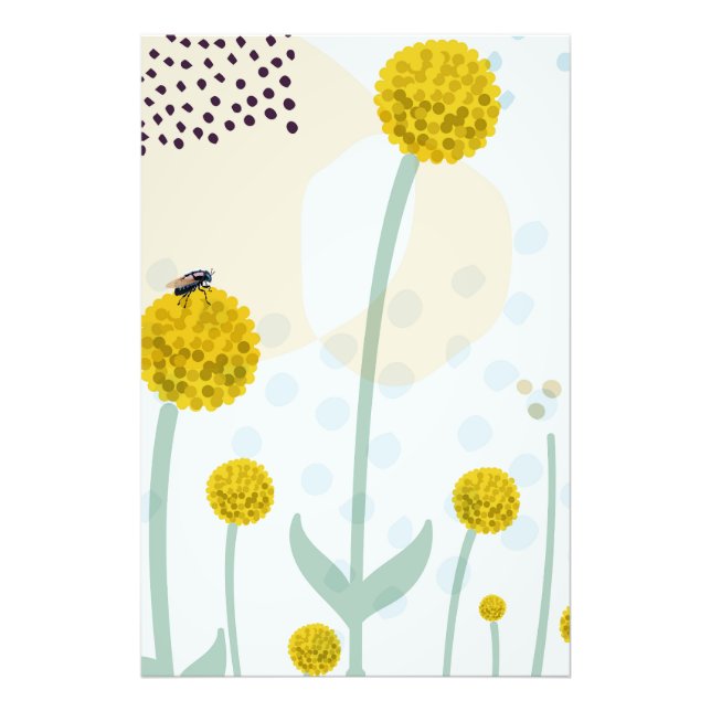 Moderne abstrakte botanische gelbe Billy-Button Fotodruck (Vorne)