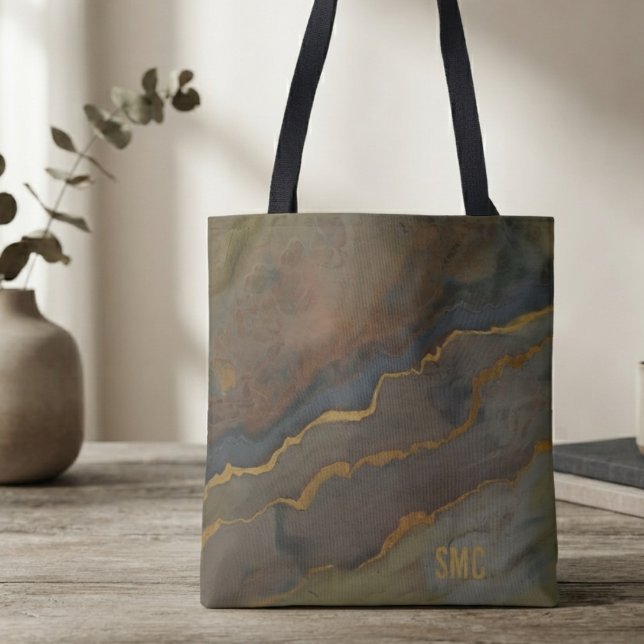 Moderne abstrakte Bronze-Schiefer-Monogramm Tasche (Refined abstract monogram tote bag for the stylish professional commuter upgrading daily wear.)