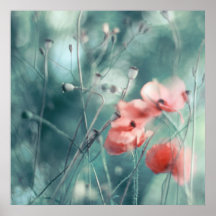 Moderne Abstrakte Dreamy Pink Aquamarine Poppies f
