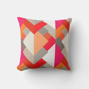 Moderne abstrakte Dreiecke, Orange, Fuchsie und GR Kissen Für Draußen