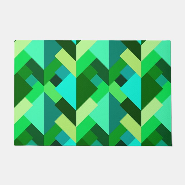 Moderne Abstrakte Dreiecke, Smaragdgrün und Aqua Fußmatte (Vorderseite)