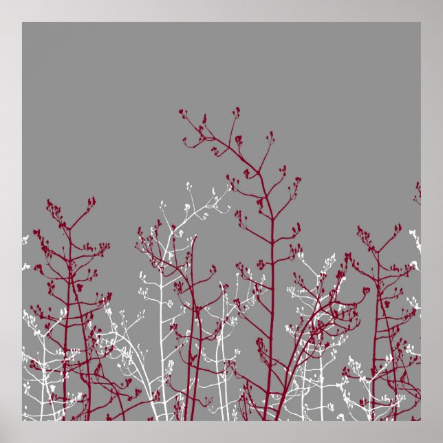 Moderne Abstrakte Elegante Burgund Blume auf Grau Poster (Vorne)