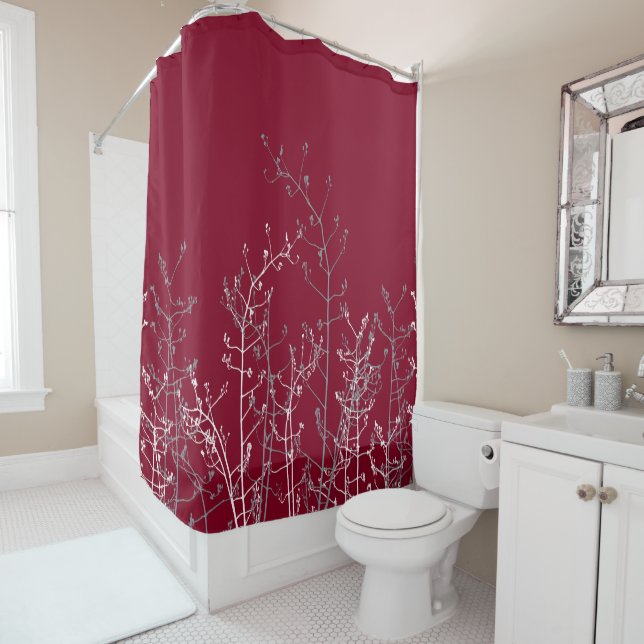 Moderne Abstrakte Elegante Burgund Blume Duschvorhang (Beispiel)