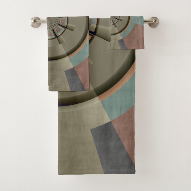 Moderne Abstrakte Farbharmonie Fraktal Kunst Grafi Badhandtuch Set (Insitu)