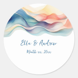 Moderne Abstrakte Farbwelle Blaue Hochzeit Runder Aufkleber